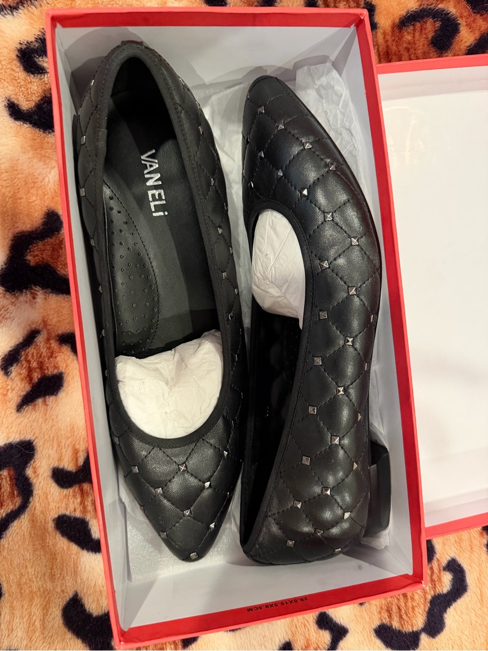 Vaneli Kianni Black Quilted Nappa/Gunmetal Studs Ballet Flats - Picture 2 of 6